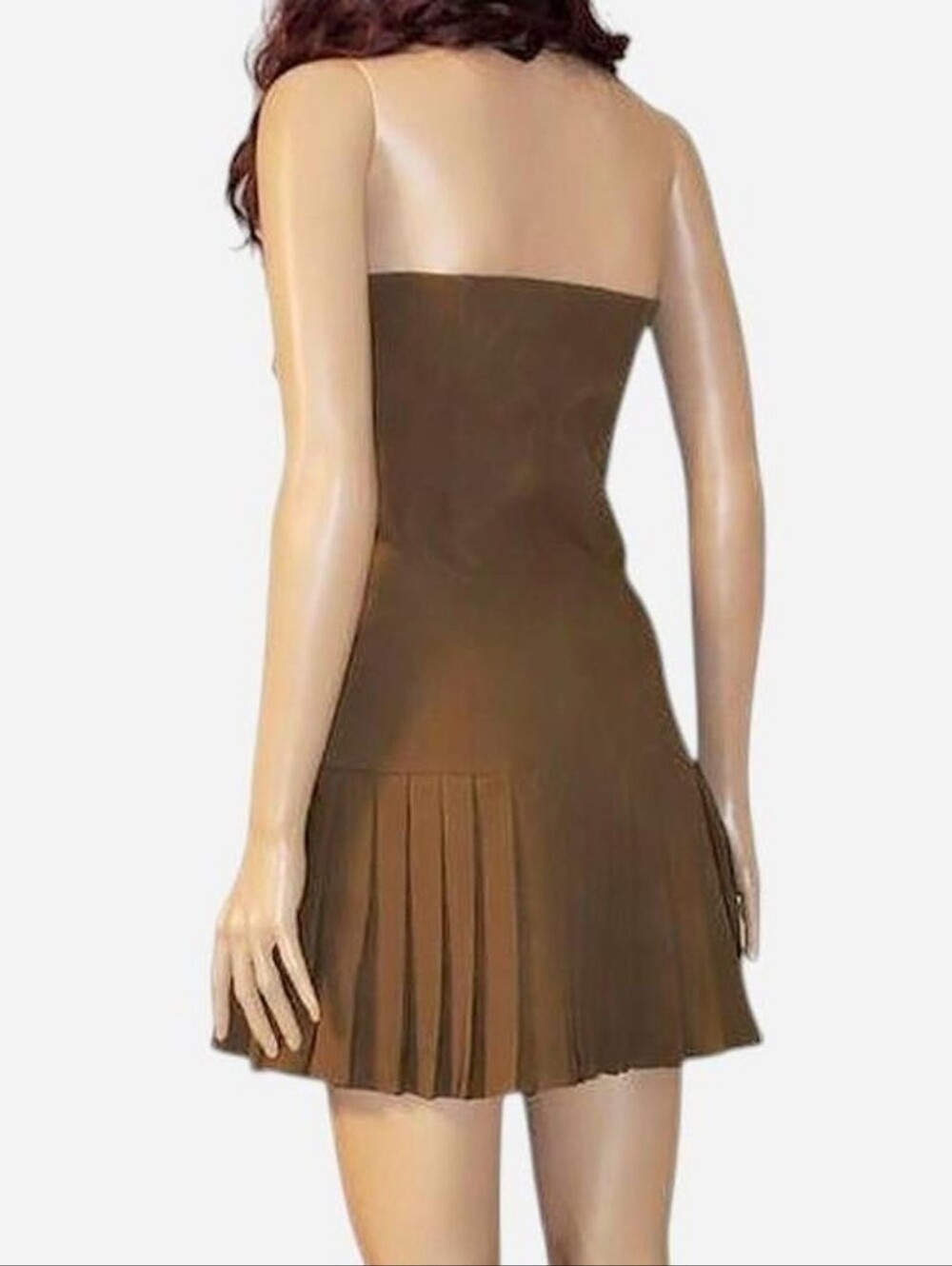 PrettyLittleThing Strapless Brown Pleated Dress Size 4 - Picture 5 of 7